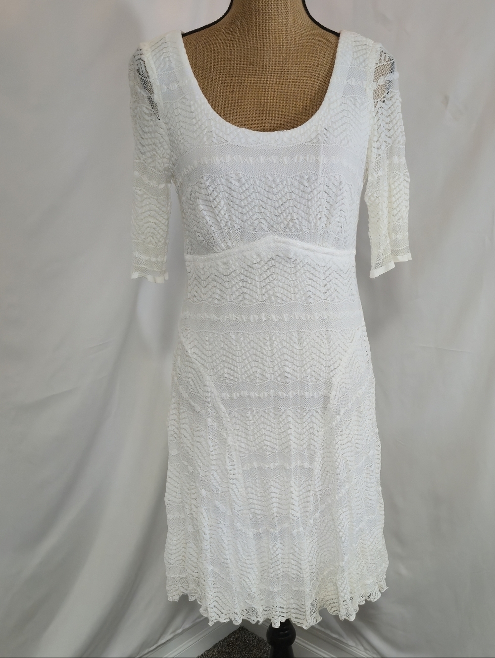 Rabbit Rabbit Rabbit White Crochet Scoop Neck Midi Dress
